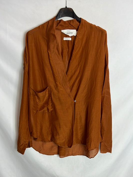 MANGO. Blusa algodón marrón estilo oversized . TS