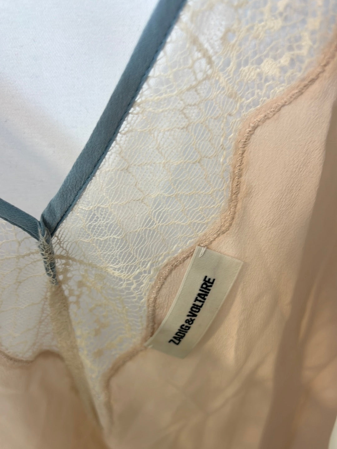 ZADIG&amp;VOLTAIRE. Tricolor silk top with embroidery and lace. Size XS