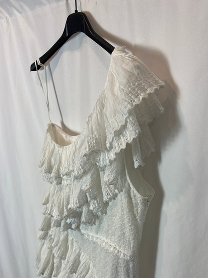 ISABEL MARANT. Asymmetrical white dress with ruffles. Size 42