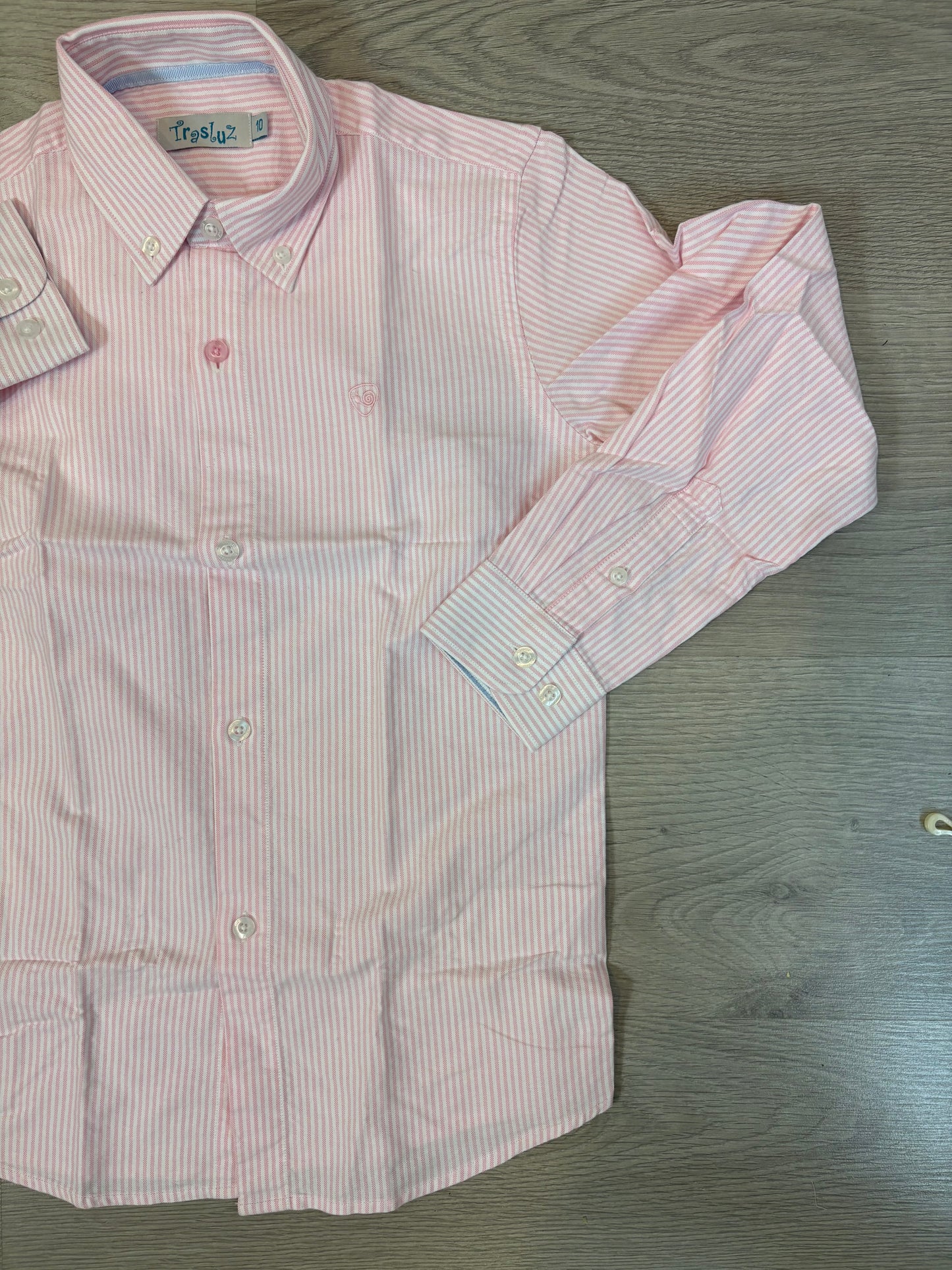 TRASLUZ. Camisa niño rayas rosa y blanca. T 10 años