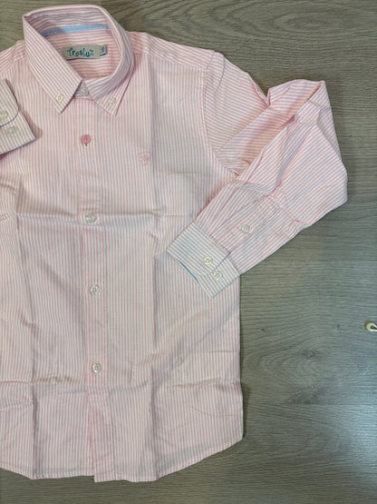TRASLUZ. Camisa niño rayas rosa y blanca. T 10 años