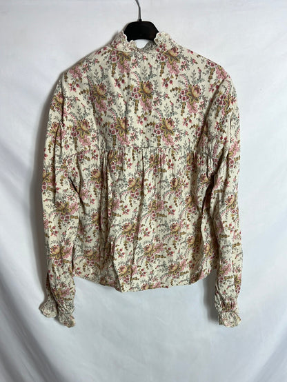 OTRAS. Blusa beige textura flores. T S