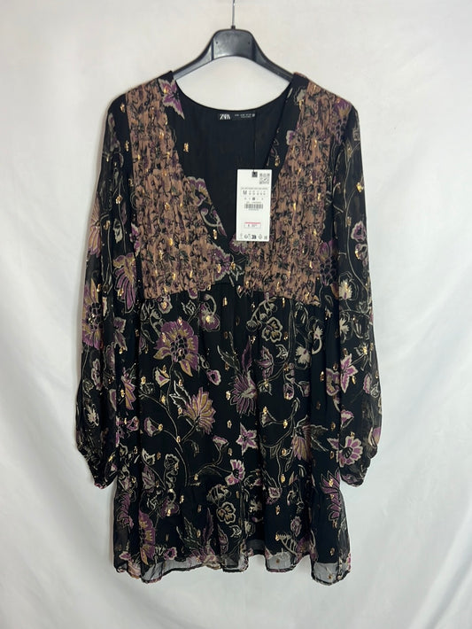 ZARA. Black glitter print fairy dress. TM