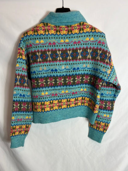 STRADIVARIUS . Cárdigan greca turquesa. T XS