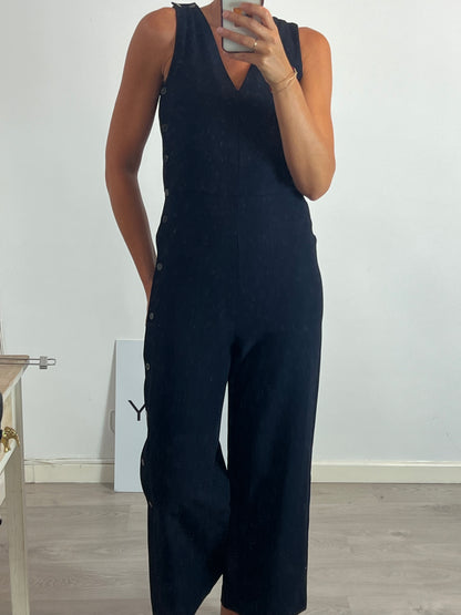 MASSIMO DUTTI. Mono azul culotte botonadura lateral. T 38