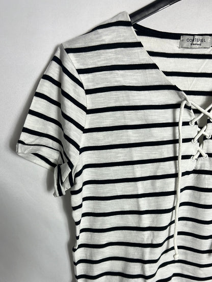 CORTEFIEL. Camiseta rayas blanca y negra. T S