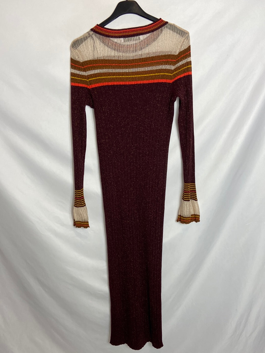 ZARA. Vestido granate canalé T.S