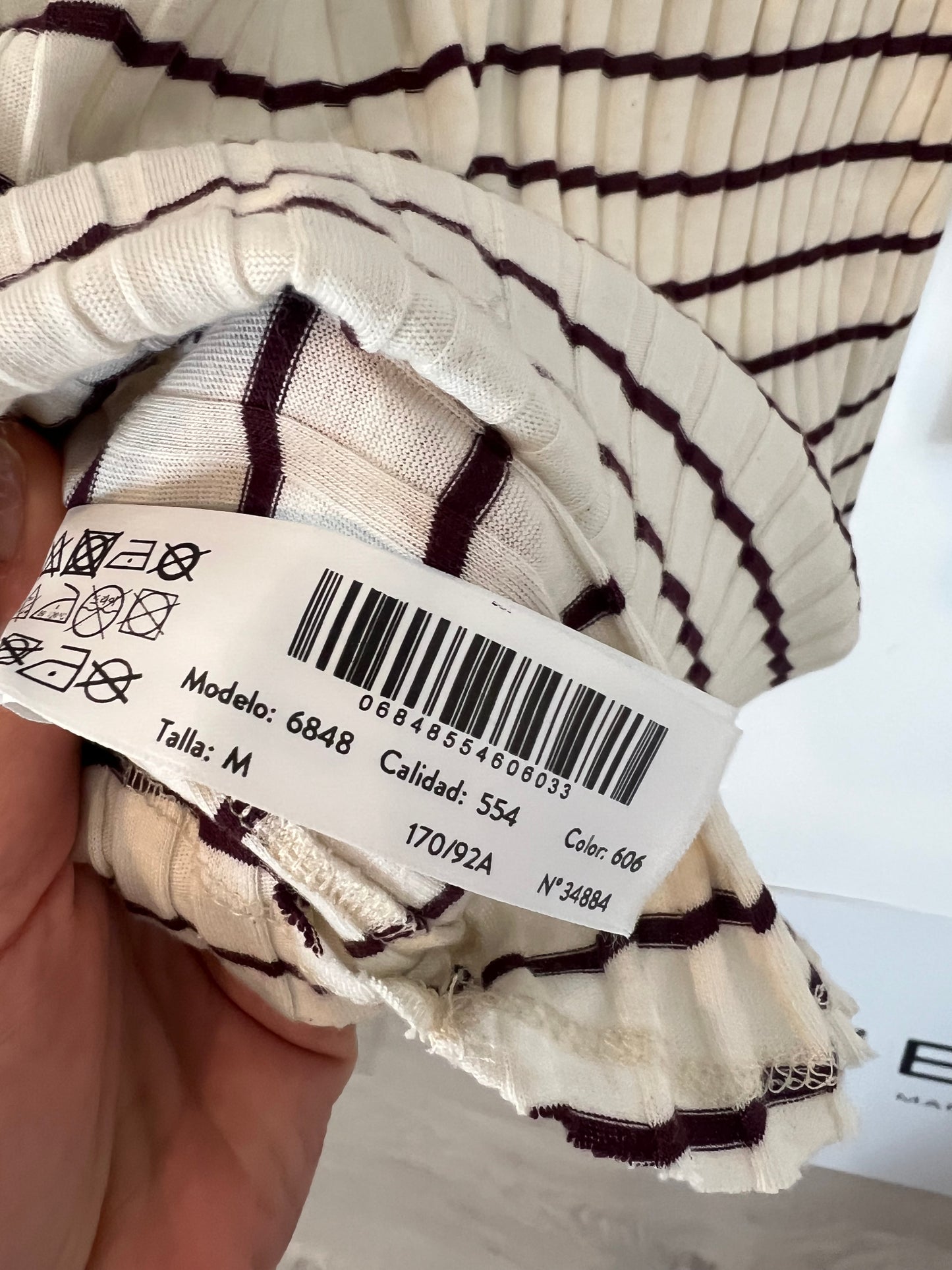 MASSIMO DUTTI. Top canalé manga larga rayas. T M