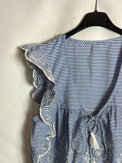 OTRAS. Blusa sin mangas rayas y bordados. TM