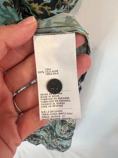 MIRTO. Long printed silk dress, size 40