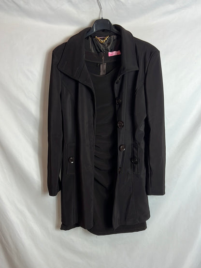 RIMINI. Total look: stretchy brown dress and jacket. Medium/Large