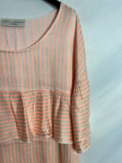 CRISTINA GAVIOLI. Short dress with gold-threaded stripes. Size 40