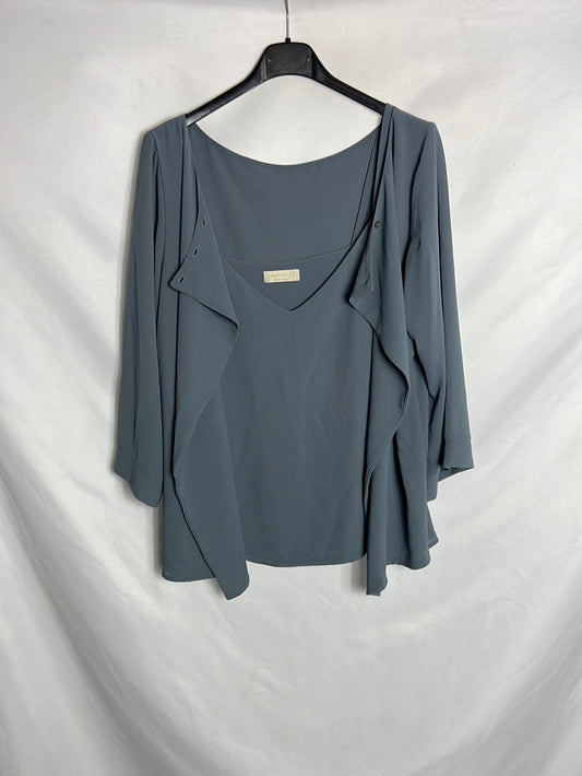 BIMANI. Conjunto top y kimono azul fluido. T M/L