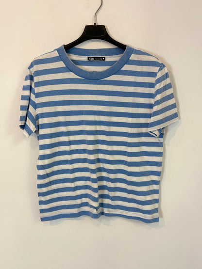 ZARA. Camiseta azul rayas. T M