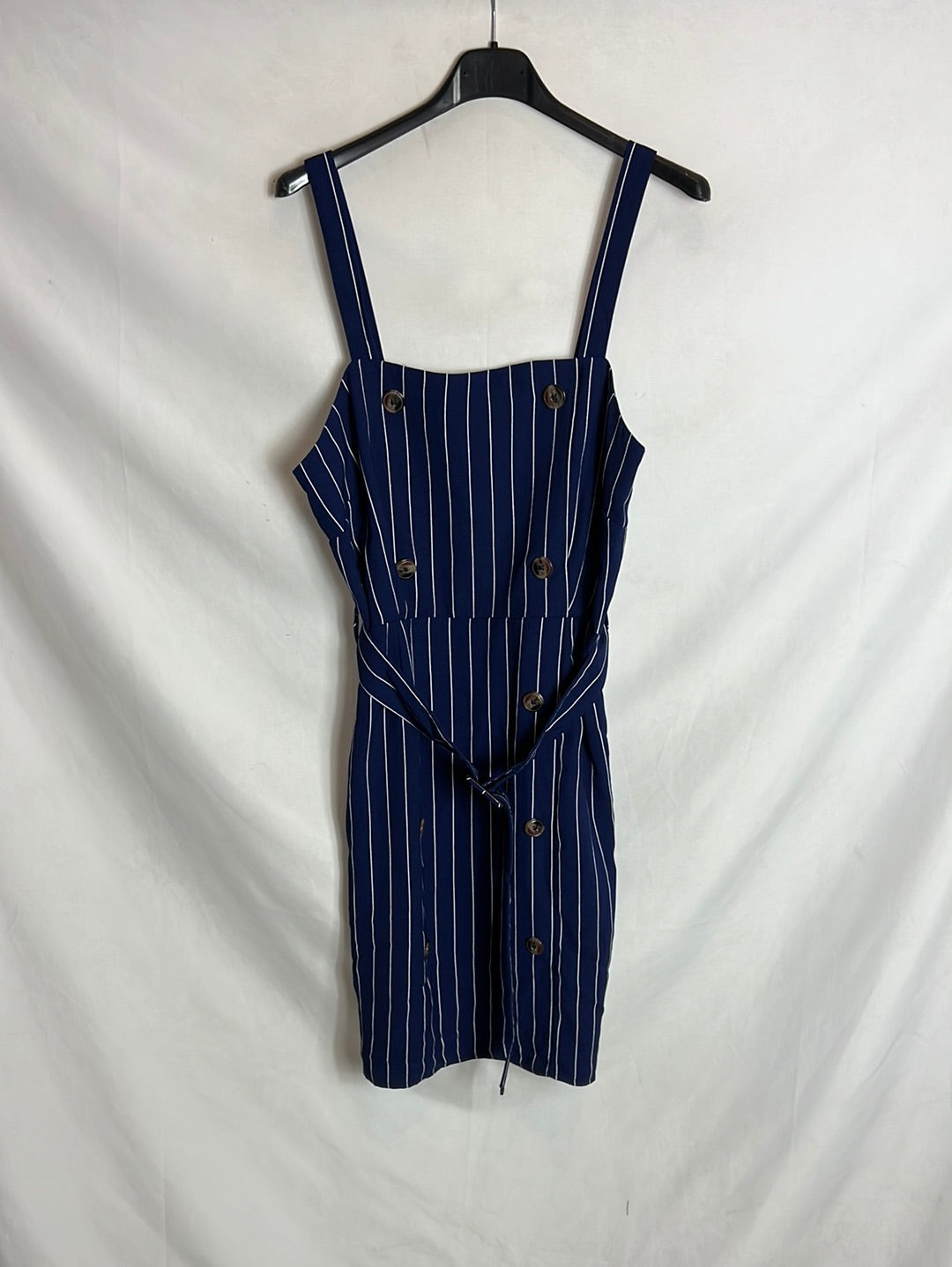 YOUNG FORMULA. Blue striped dress with buttons. Size 40