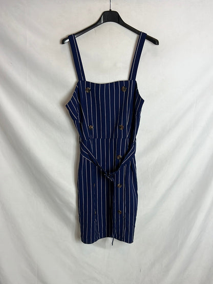 YOUNG FORMULA. Blue striped dress with buttons. Size 40