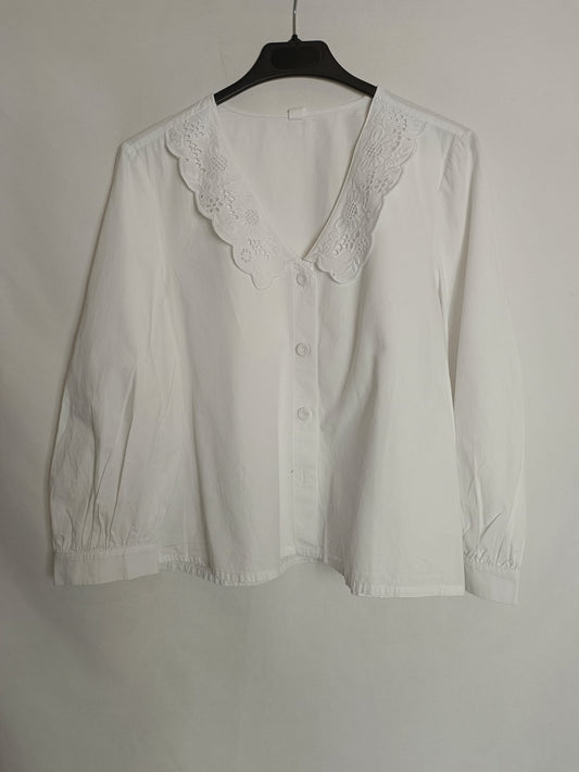 MANGO. Blusa blanca cuello T.m