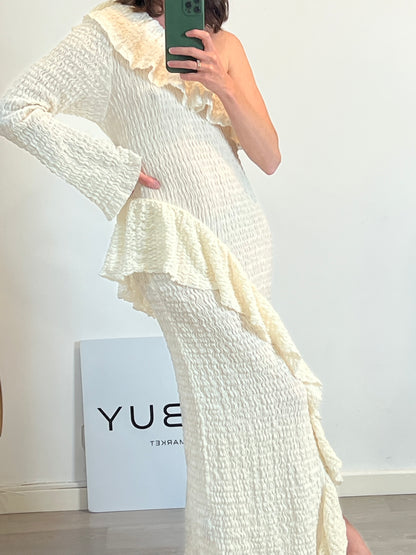 H&M. Vestido beige asimétrico textura T.s