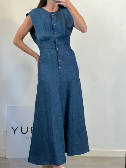 MASSIMO DUTTI. Vestido largo denim lino
