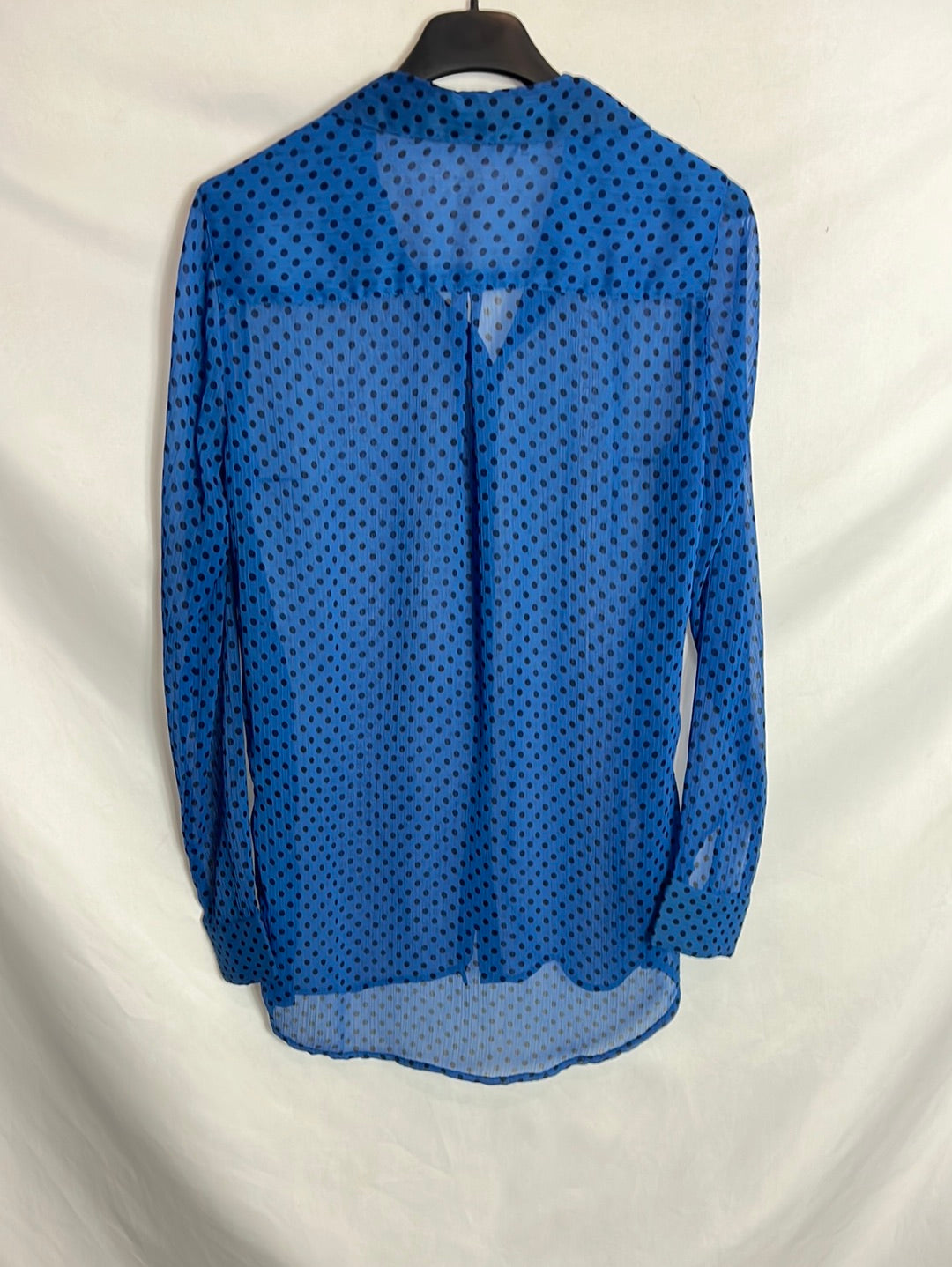 OTHER. Semi-sheer blue blouse with black polka dots. TS