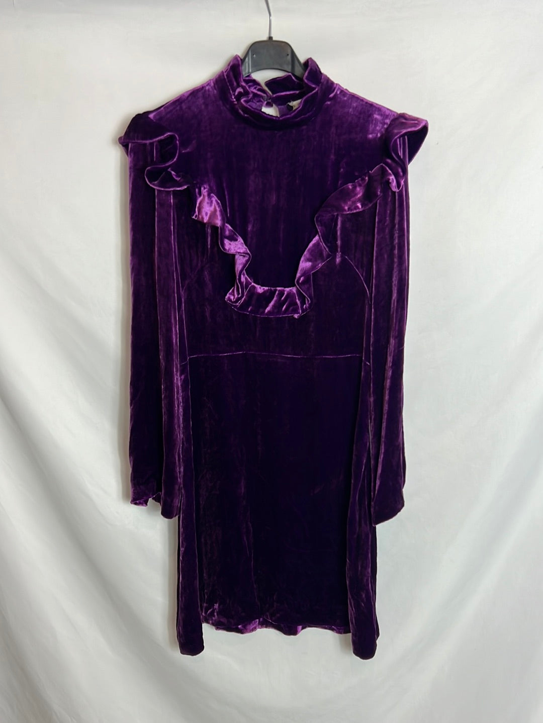 SANDRO. Vestido morado terciopelo. T 2(m)