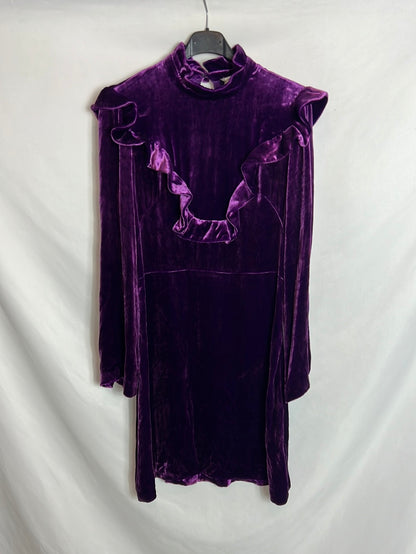 SANDRO. Vestido morado terciopelo. T 2(m)