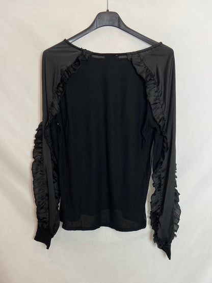 ZARA. Blusa negra volantes  T.S