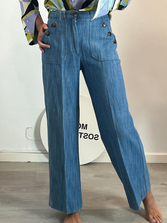 ZARA. Denim pata ancha detalle botones. T M