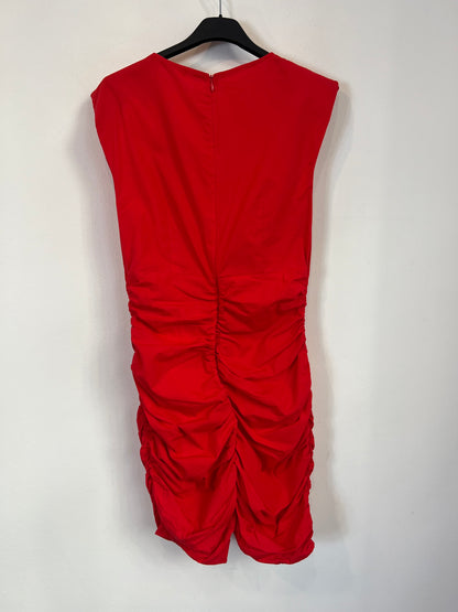 ZARA. Vestido corto rojo fruncido T.s