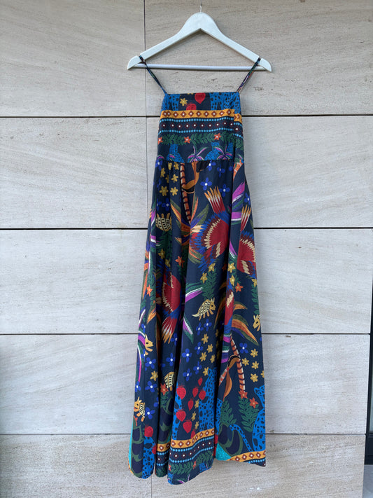 OTRAS. Vestido midi estampado tropical. T S/M