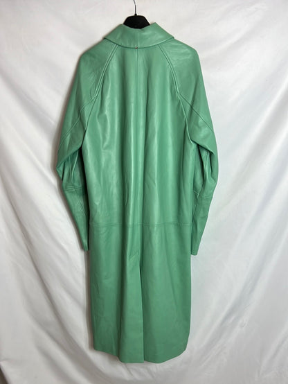 SPORTMAX (MAXMARA). Long, aqua-green leather jacket. Size 40