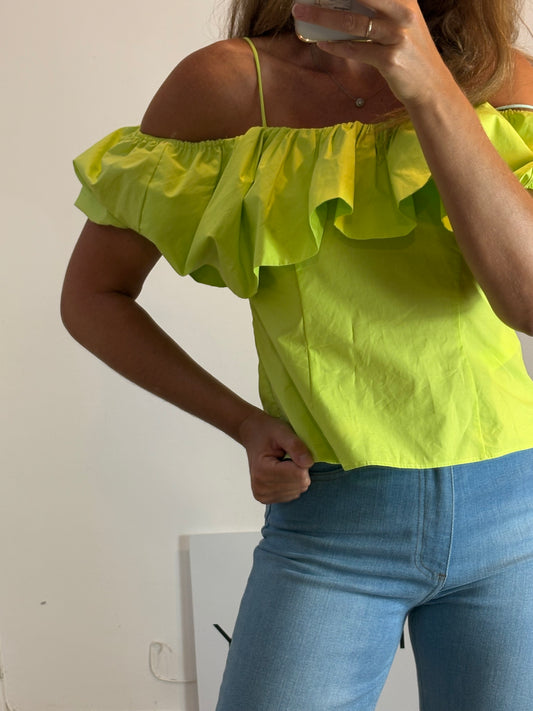 PEDRO DEL HIERRO. Green ruffled top. TM