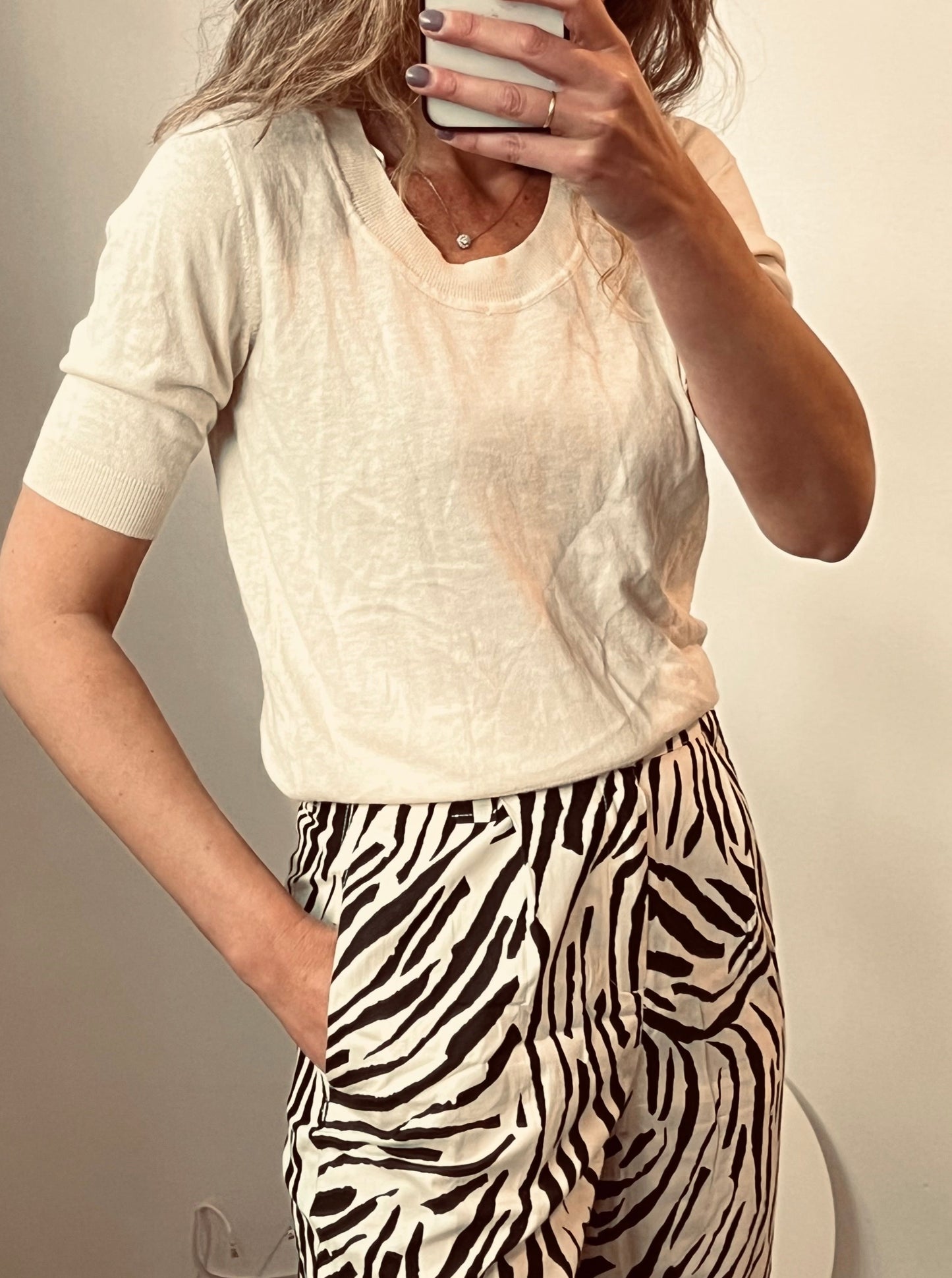 ZARA. Top punto fino beige. T M