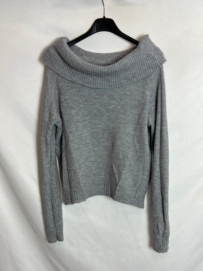OTRAS. Jersey gris jaspeado detalle cuello. T L