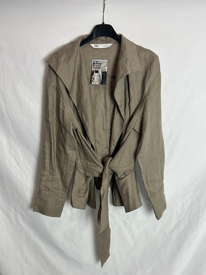 ZARA.Blusa/sobrecamisa beige T.xs