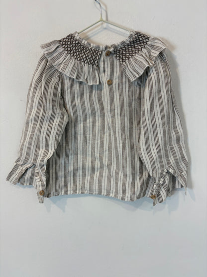 MALUDI KIDS. blusa beige rayas cuello  T.3 años