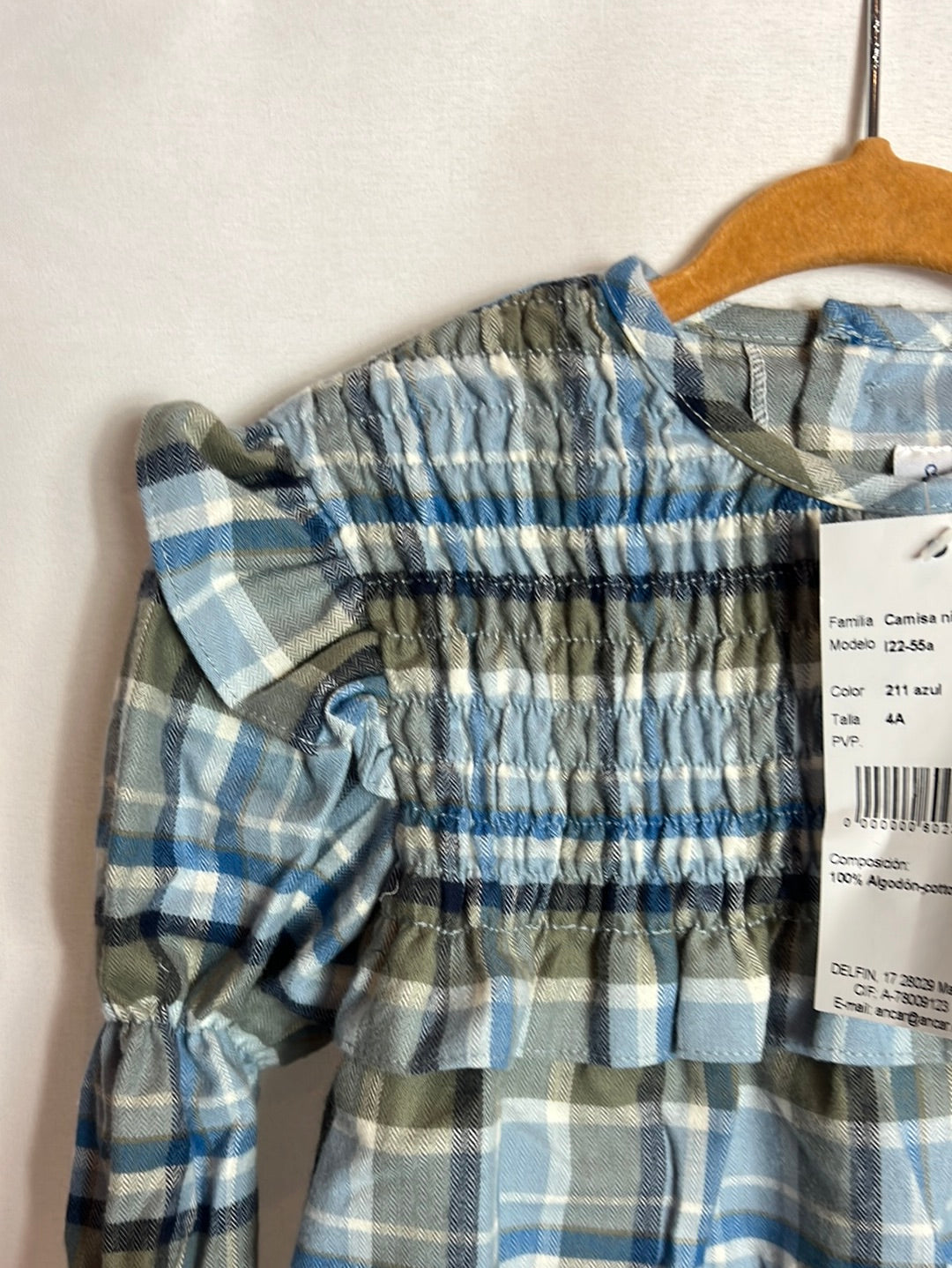 ANCAR. Camisa escocesa fruncidos niña. T 4 Años