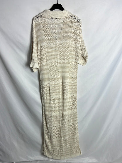 SCALPERS. Vestido beige calado largo. T S