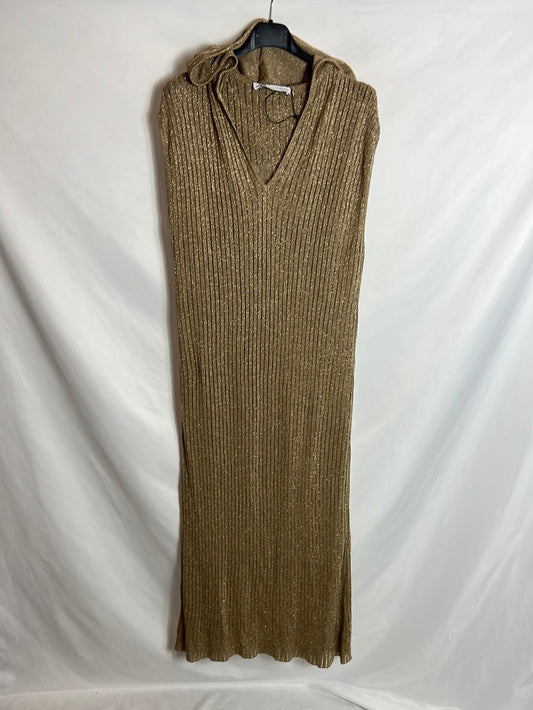 ZARA. Vestido midi punto dorado. T S