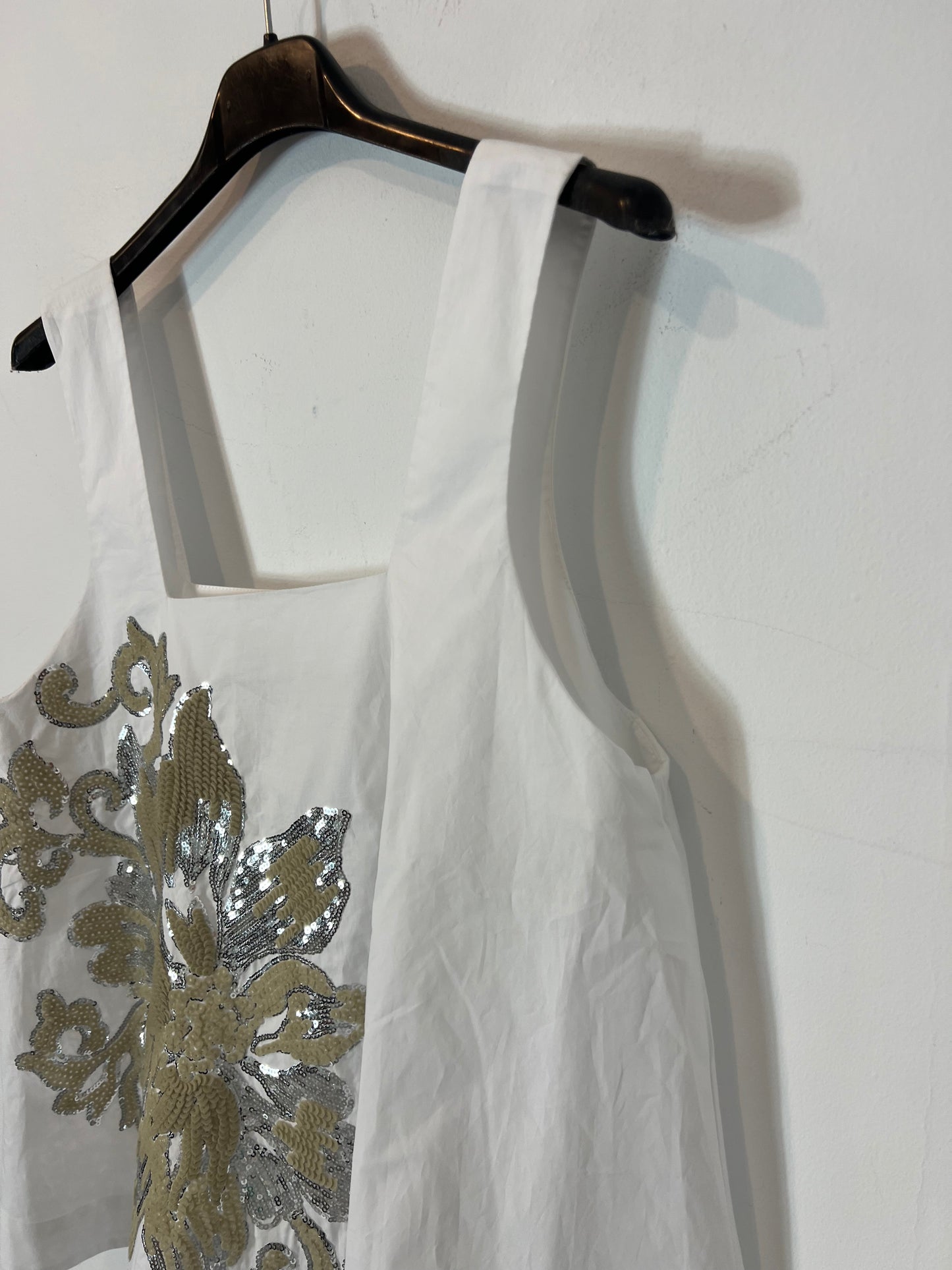 PSOPHIA. White flower sequin top T.xs