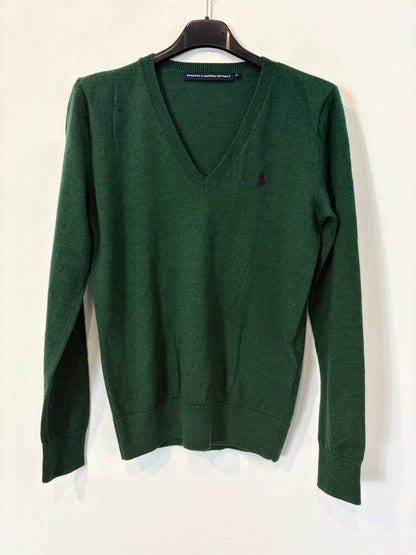 RALPH LAUREN SPORT. Jersey verde lana cuello pico