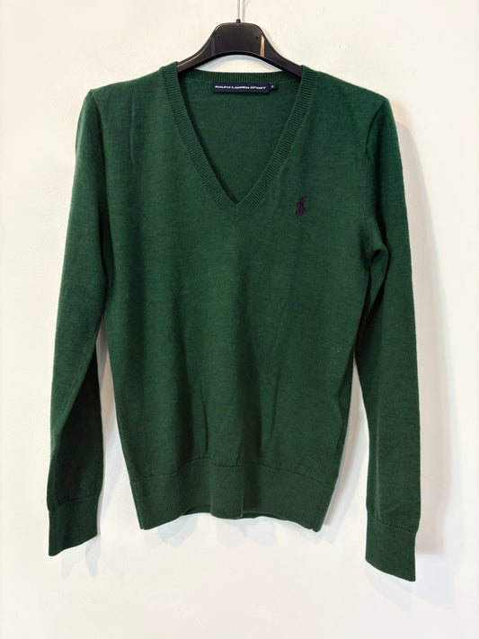 RALPH LAUREN SPORT. Jersey verde lana cuello pico