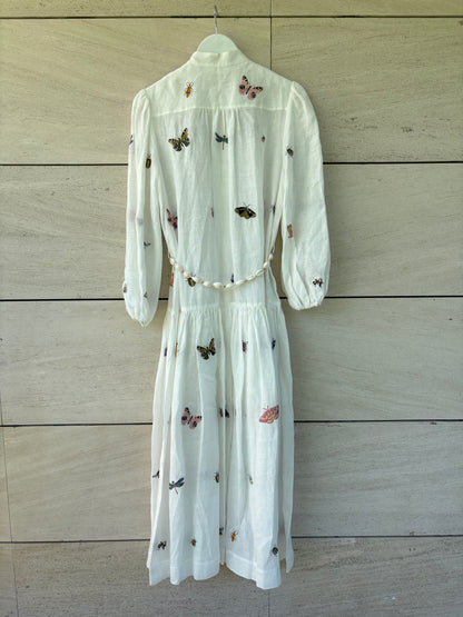 ZIMMERMANN. Vestido camisero de lino bordados insectos