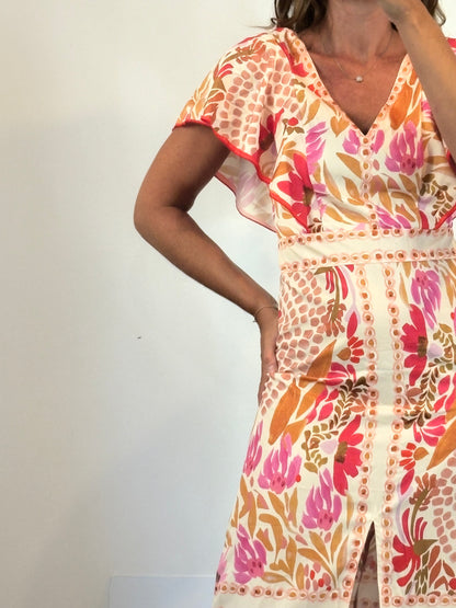 OTRAS. Vestido largo estampado abertura. T M