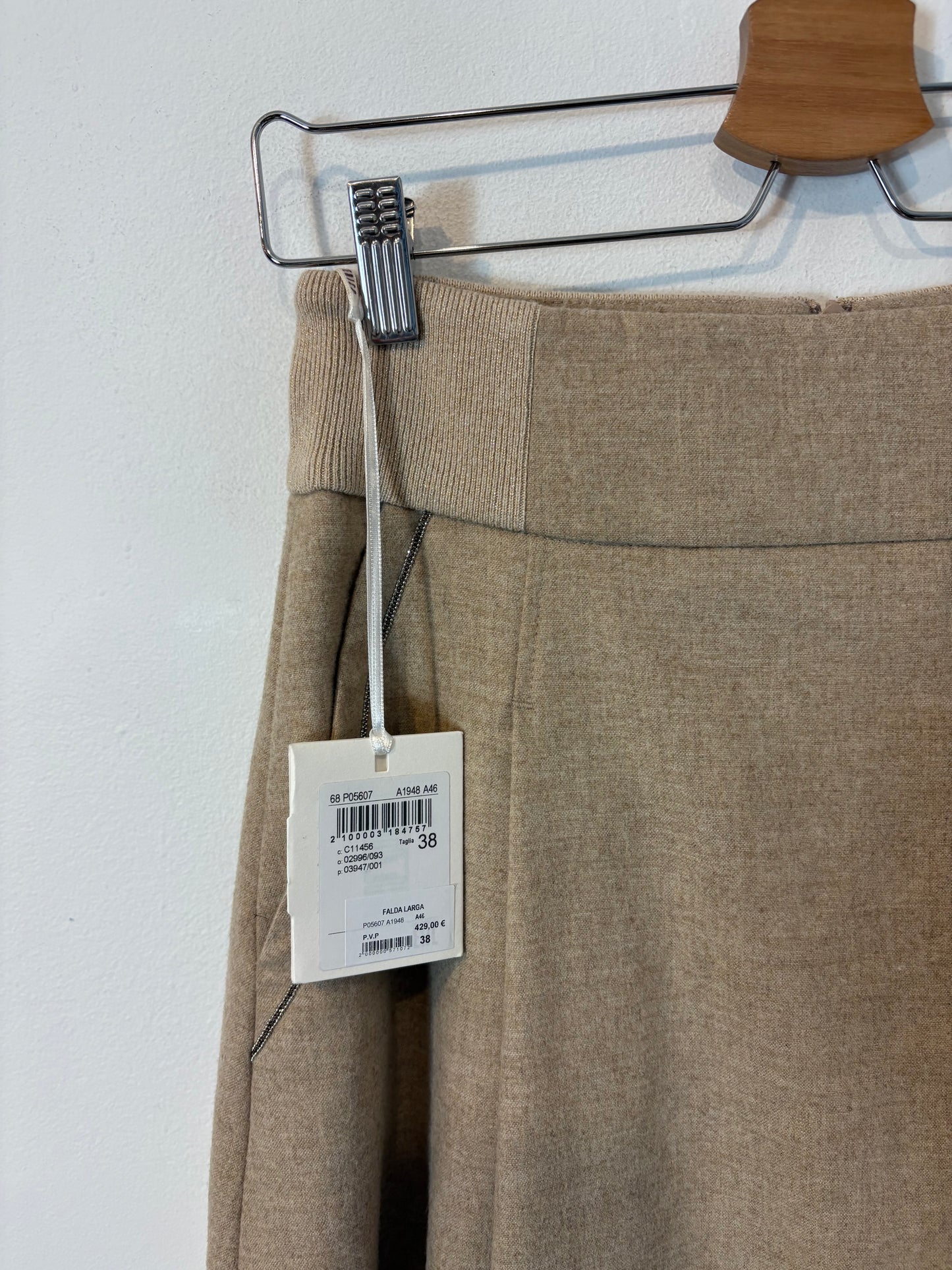 PESERICO. Falda midi beige con lana