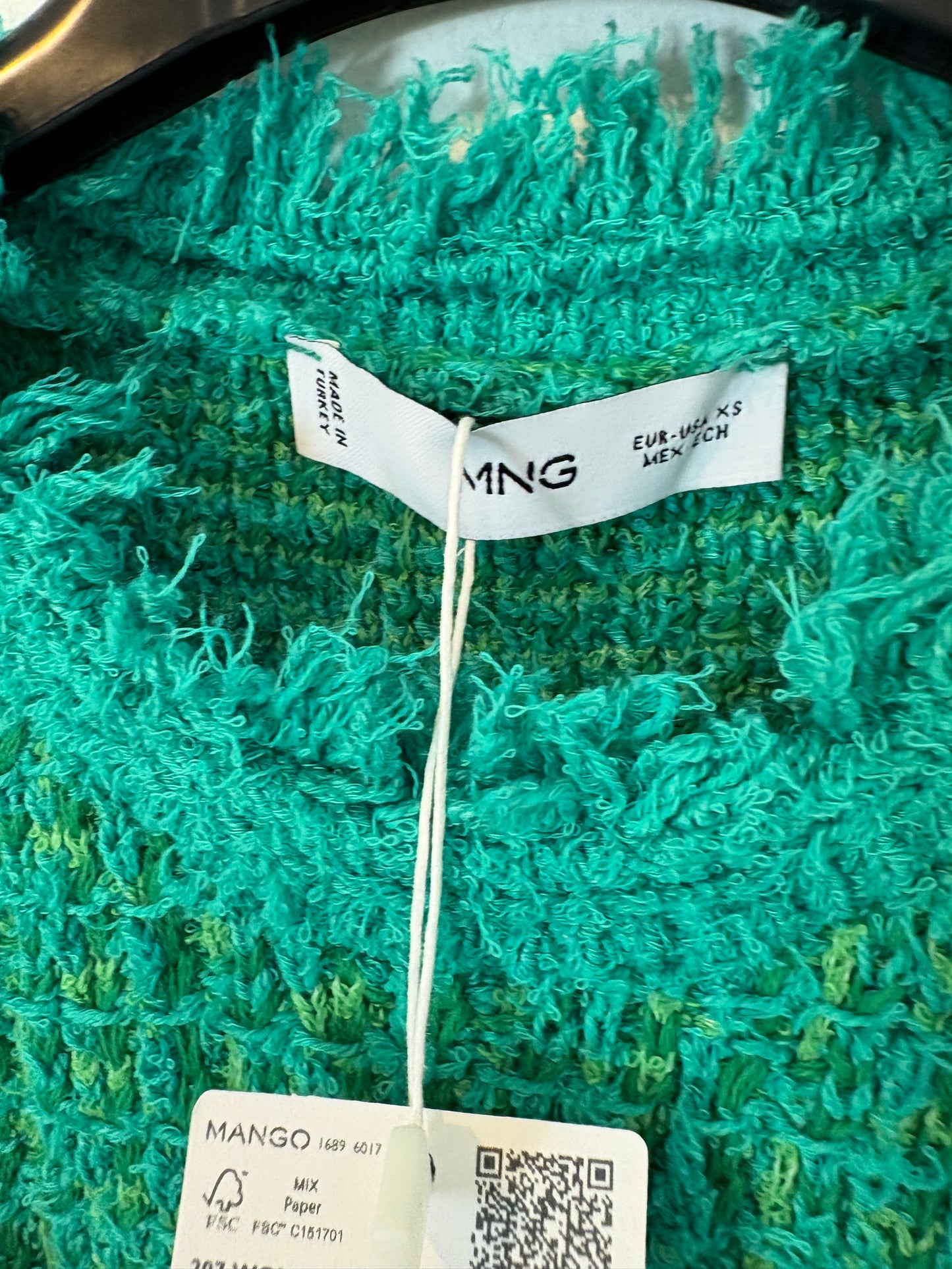 MANGO. Green tweed top. Size XS