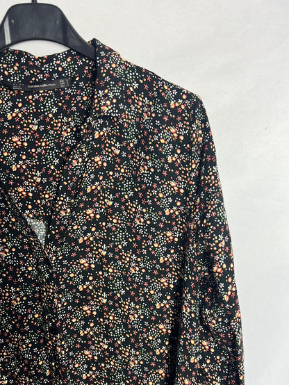ZARA. Vestido corto camisero flores mini. t S