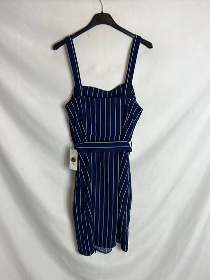 YOUNG FORMULA. Blue striped dress with buttons. Size 40