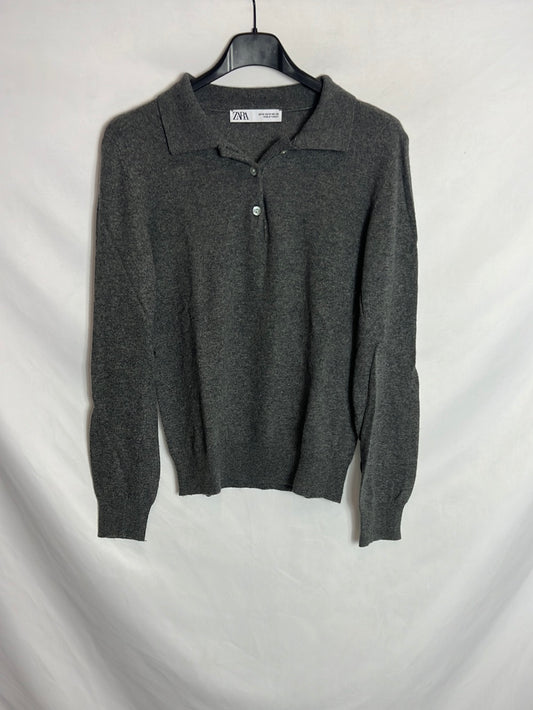ZARA. Jersey gris polero. T M