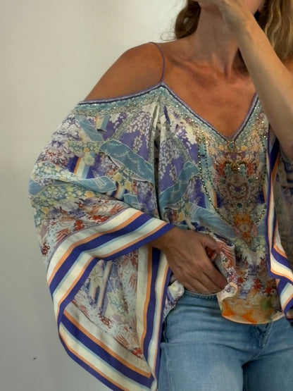 CAMILLA. Top seda estampado y pedrería